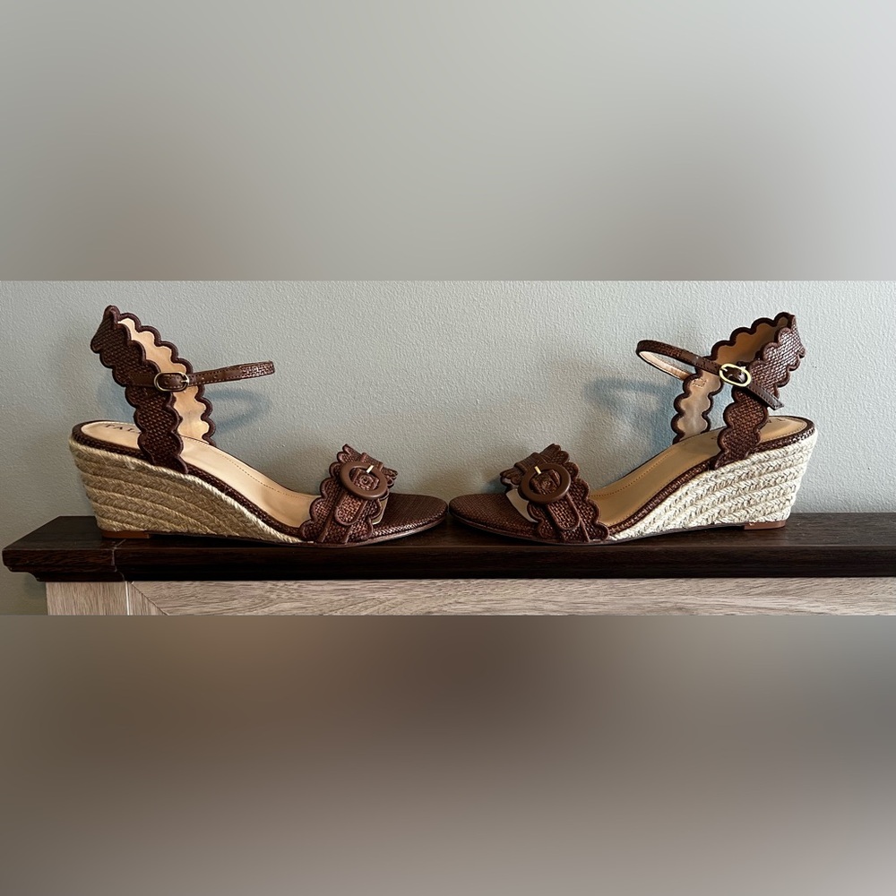 Talbots Brown Wedge Sandals with Scalloped Straps